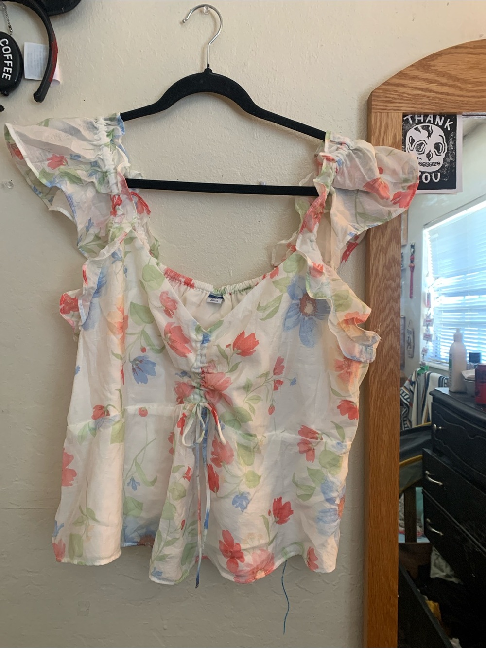 Old Navy White Floral Ruffle Tie-Front Blouse